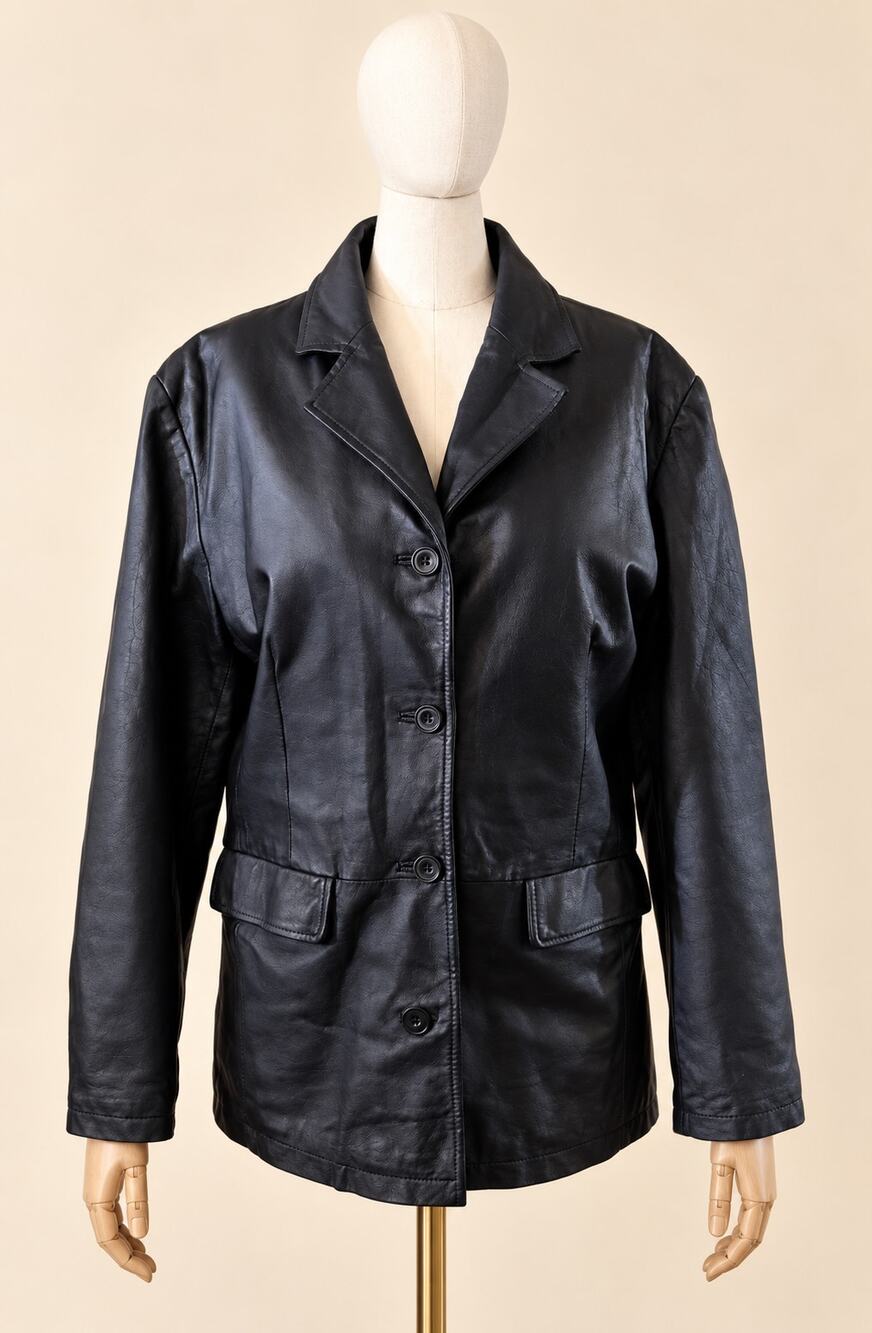 Vintage KC Collections Black Genuine Leather Blazer Jacket Women’s Medium